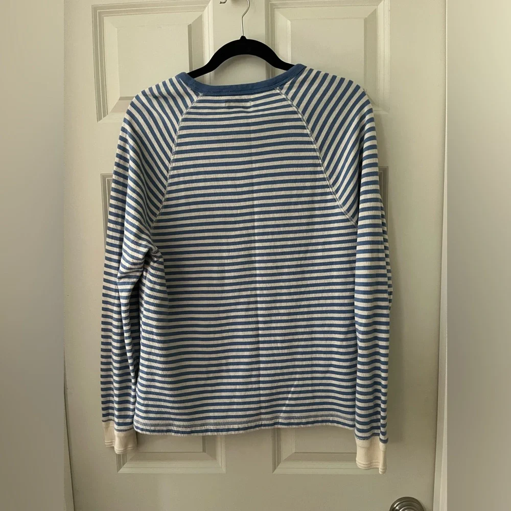 Men’s J.Crew Double-knit long-sleeve raglan crewneck T-shirt blue/cream stripe M